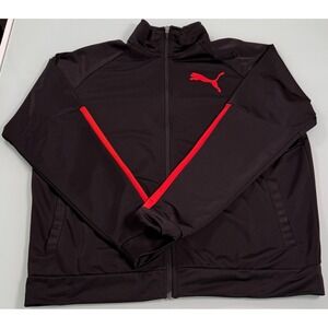 Puma Track Jacket Mens XLT Black w/Red Accents Full Zip Athleisure Core